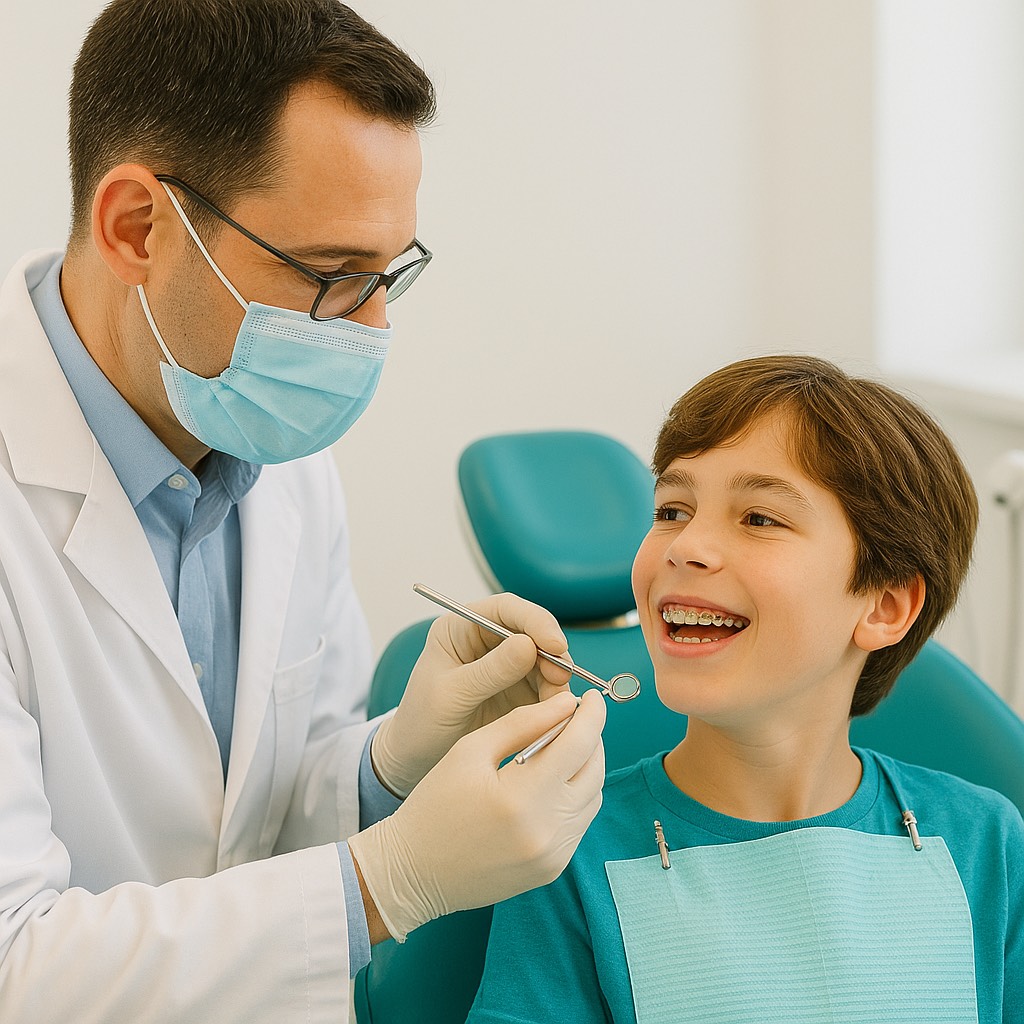 Orthodontist checking a child’s braces in Burlington NJ